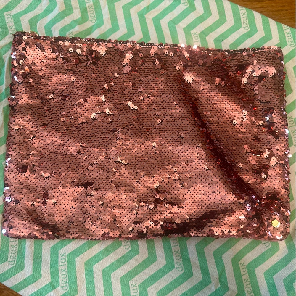 Deux Lux Rose Gold Sequins Black Suede Bag